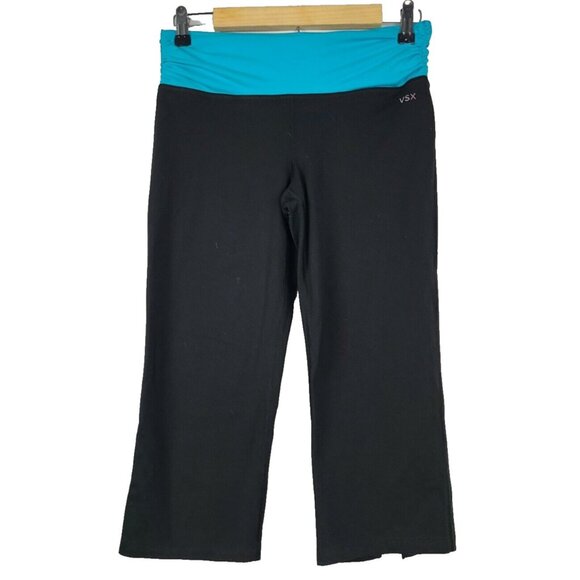 Victorias Secret VSX Sexy Sport Womens Capri Pants Small Black Blue Flared Y2K - Picture 1 of 8